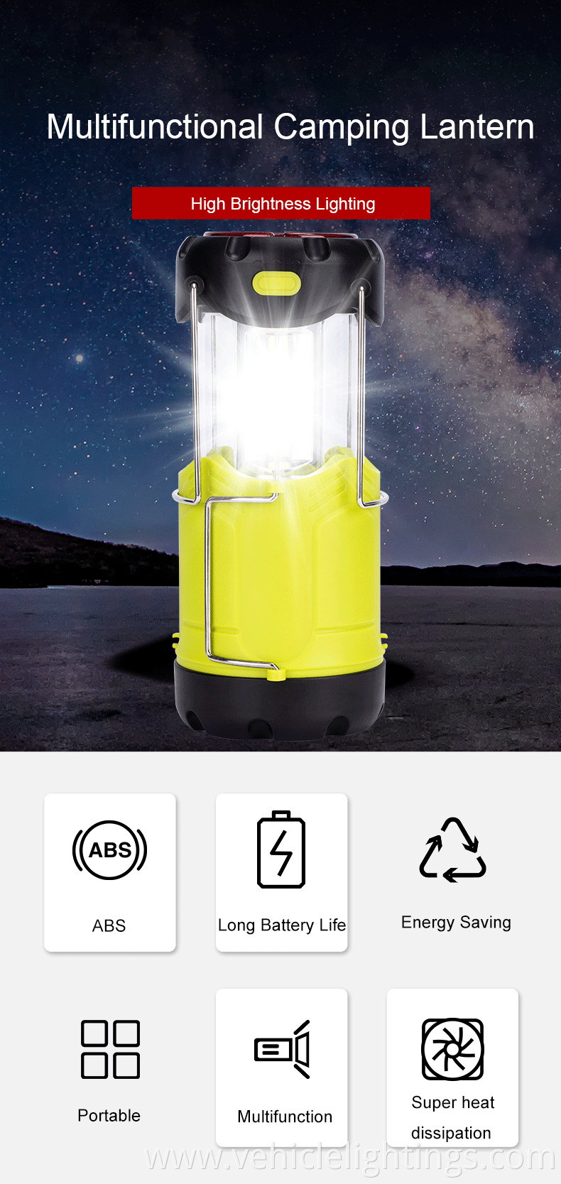 Outdoor Portable Hot Sell COB Super Bright LED Camping lights Collapsible Camping lights Battery/USB Powered